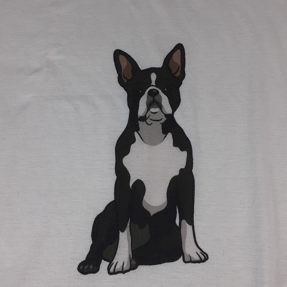 Fur of Love Boston Terrier Pajama Set White Short Sleeve Top & Pants Women L
